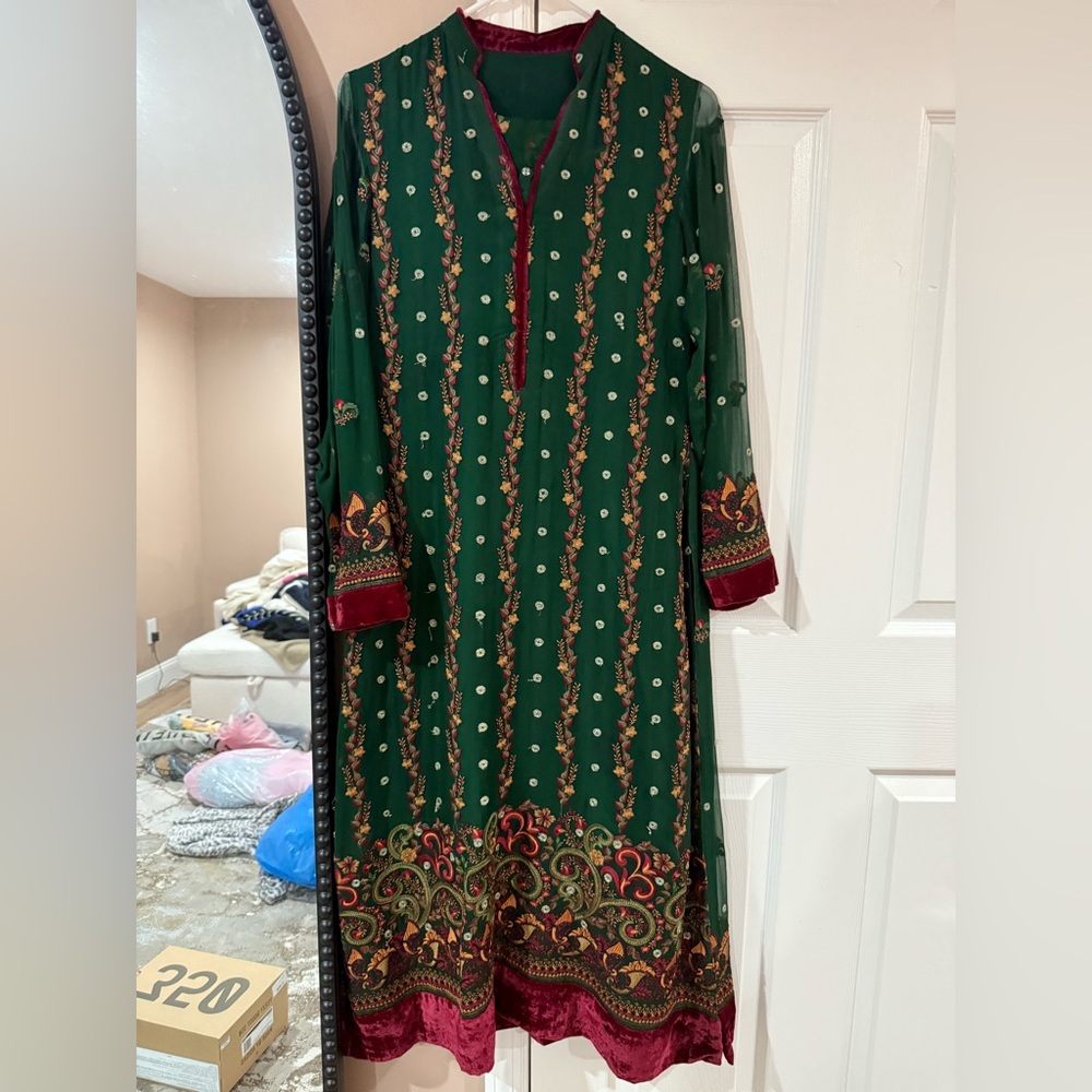Elegant Green Floral Women's Dress